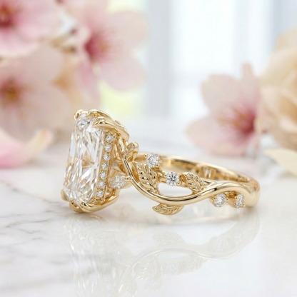 2.100ct Radiant Cut Lab Grown Diamond Leaf Engagement Ring