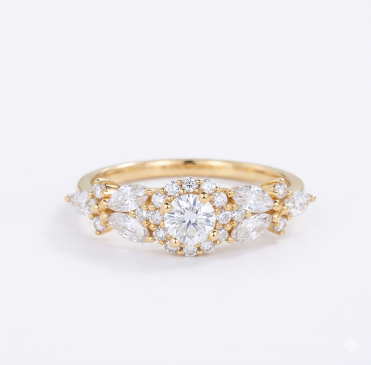 Vintage Cluster 0.6ct Round Cut Lab Grown Diamond Engagement Ring