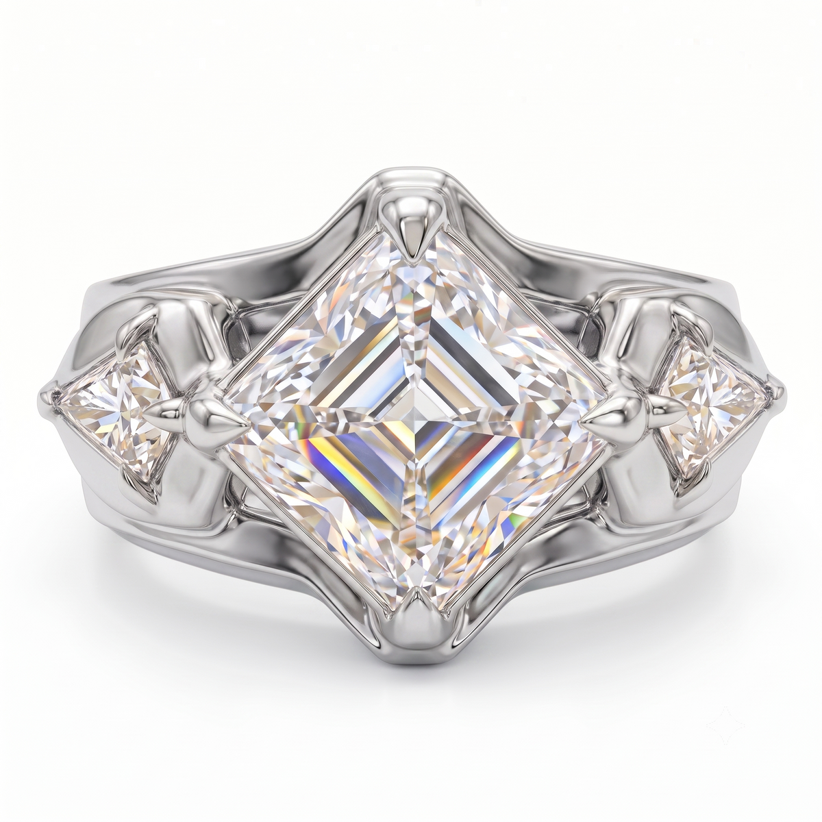 1.00CT Asscher Cut Lab Grown Diamond Three Stone Engagement Ring