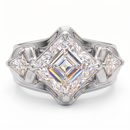 1.00CT Asscher Cut Lab Grown Diamond Three Stone Engagement Ring