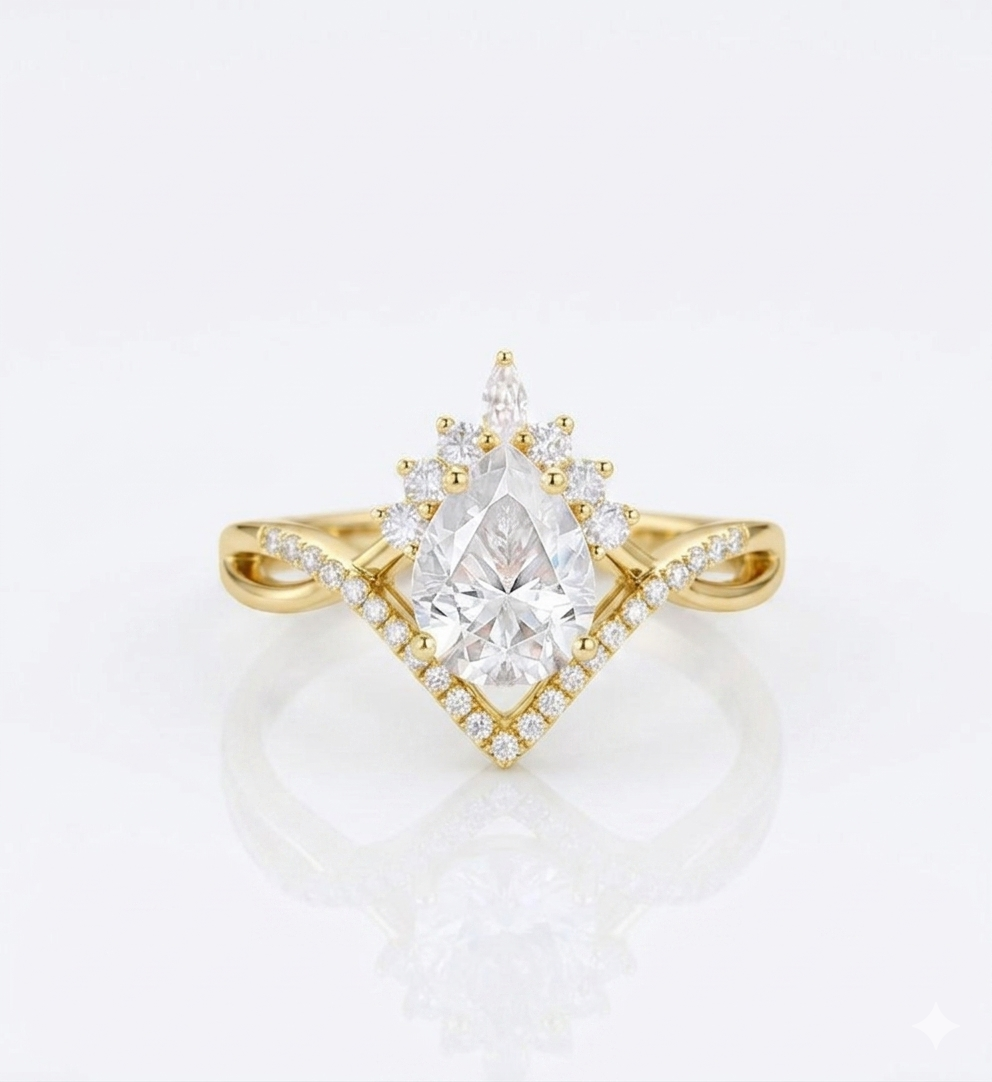 Lab Grown Diamond 1.250 ct Pear Engagement Ring • Rose Gold Vintage Cluster Bridal Ring