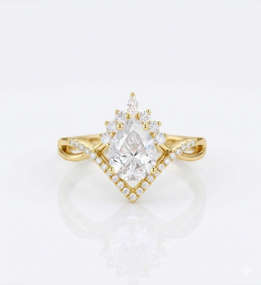 Lab Grown Diamond 1.250 ct Pear Engagement Ring • Rose Gold Vintage Cluster Bridal Ring