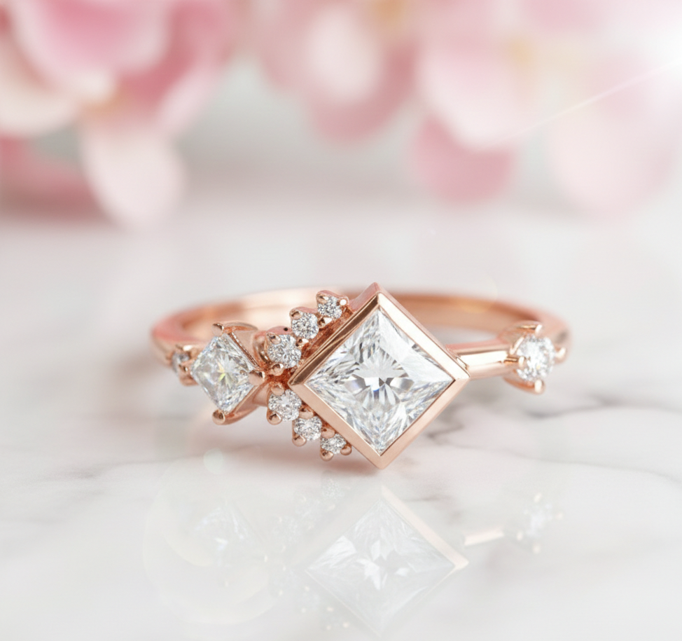 1.05 Ct Princess Cut Lab Grown Diamond Engagement Ring