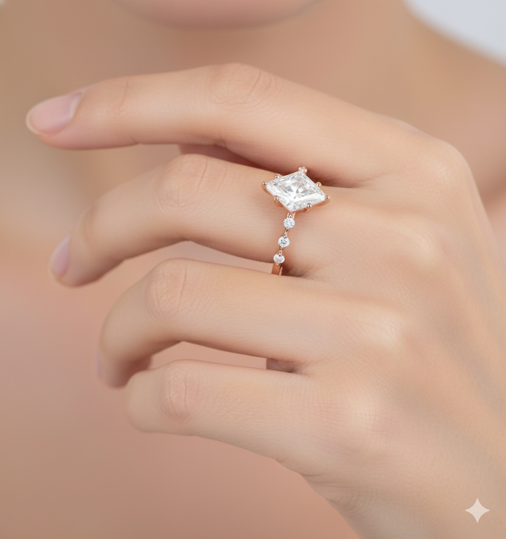 1.120 ct Kite Cut Lab Grown Diamond Engagement Ring • Unique Rose Gold Vintage Bridal Ring