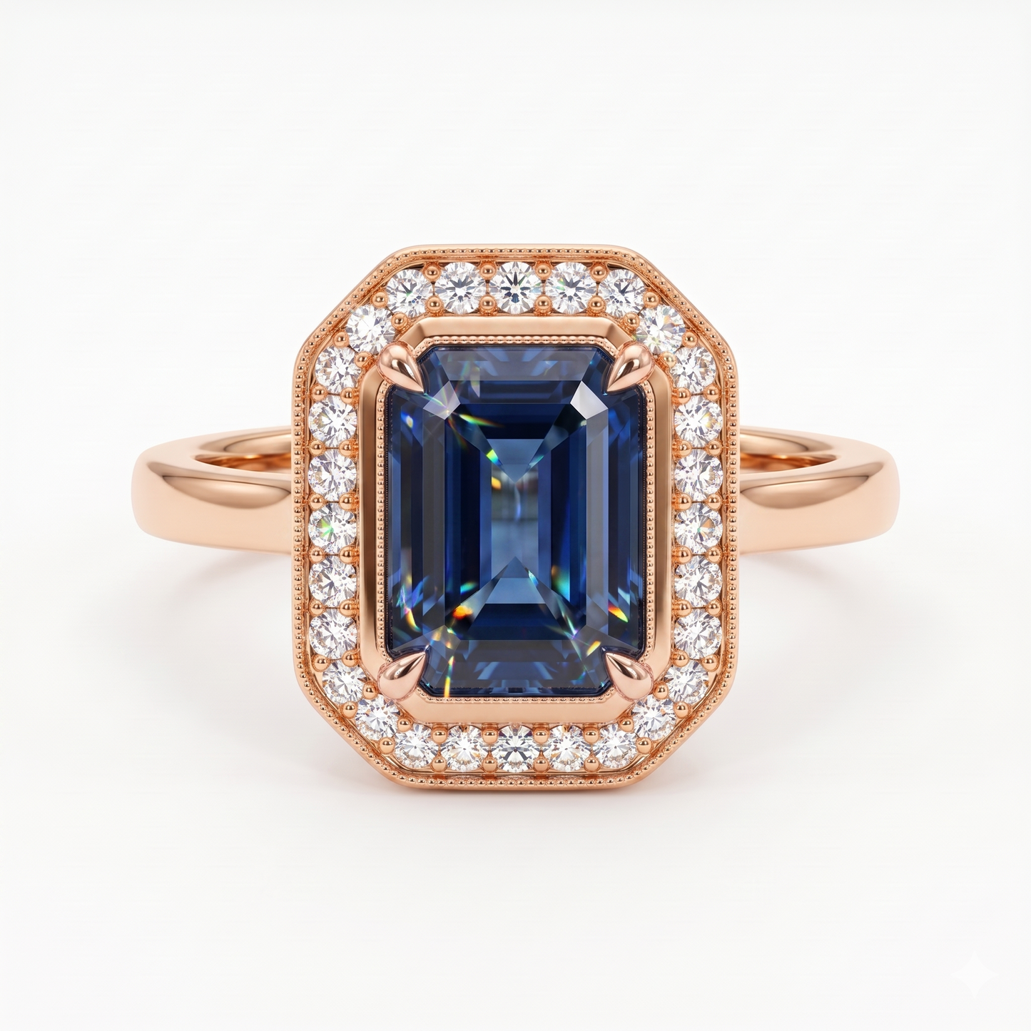 2.00 CT Blue Sapphire Radiant Cut Halo Lab-Grown Engagement Ring