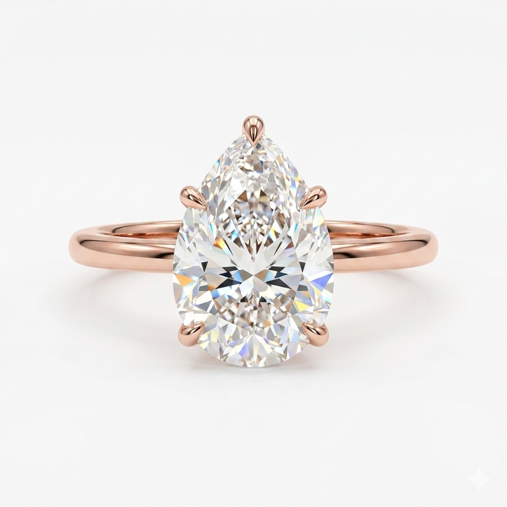 1.08 CT Pear Cut Lab Grown Diamond Solitaire Engagement Ring