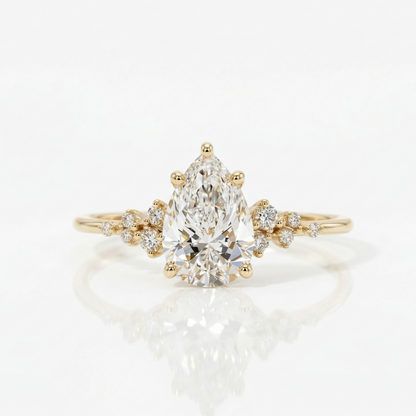 2.100CT Pear Lab Diamond Floral Cluster Engagement Ring