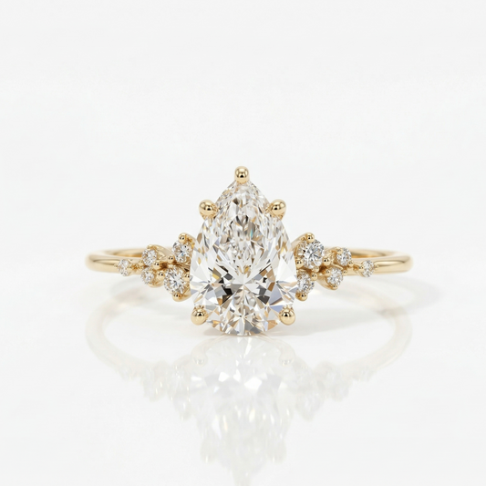 2.100CT Pear Lab Diamond Floral Cluster Engagement Ring