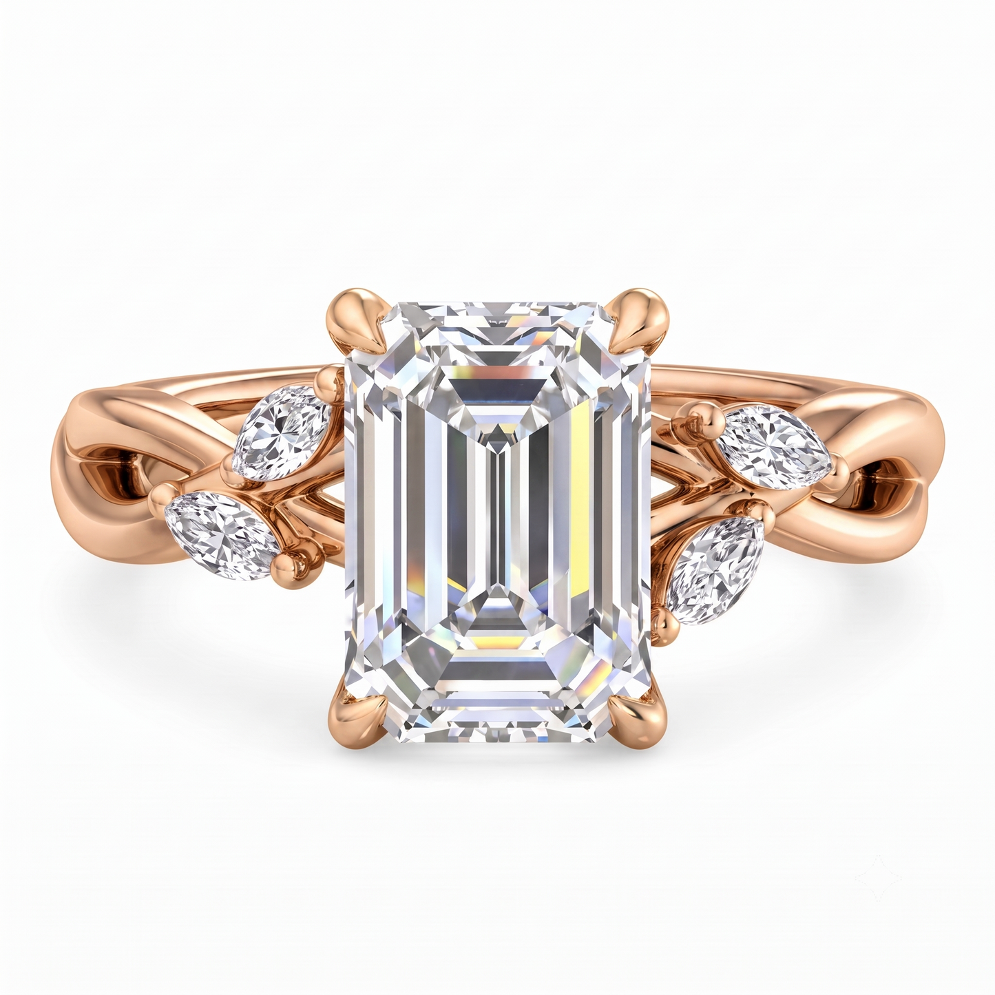 1.5ct Emerald Cut Lab Grown Diamond Twig Engagement Ring, Nature-Inspired Ring