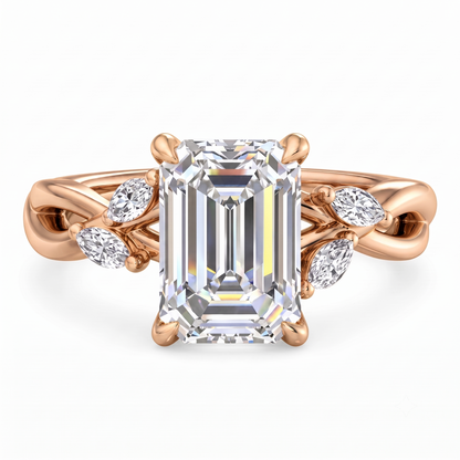 1.5ct Emerald Cut Lab Grown Diamond Twig Engagement Ring, Nature-Inspired Ring