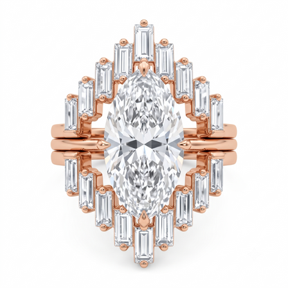 1.90ct Marquise Cut Lab Grown Diamond Halo Engagement Ring Set