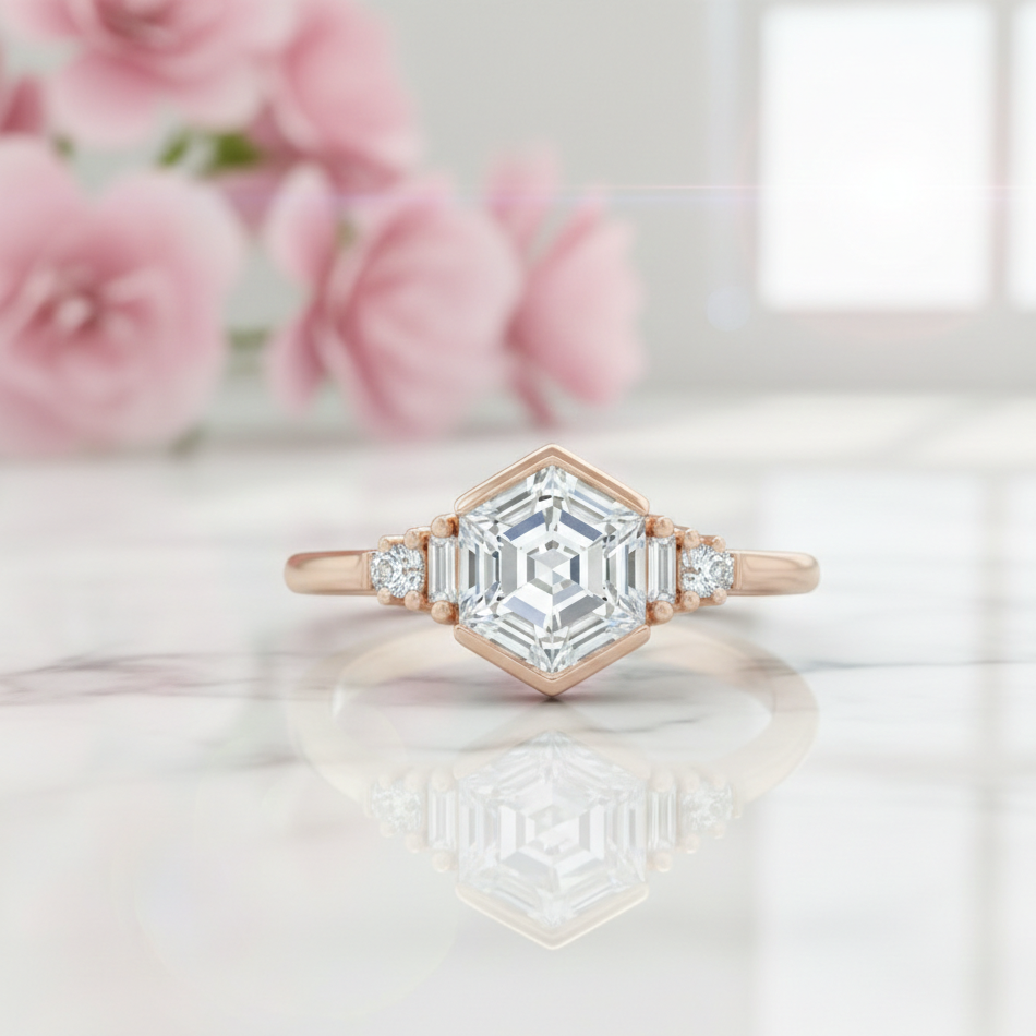 1.400CT Hexagon Lab Grown Diamond Engagement Ring
