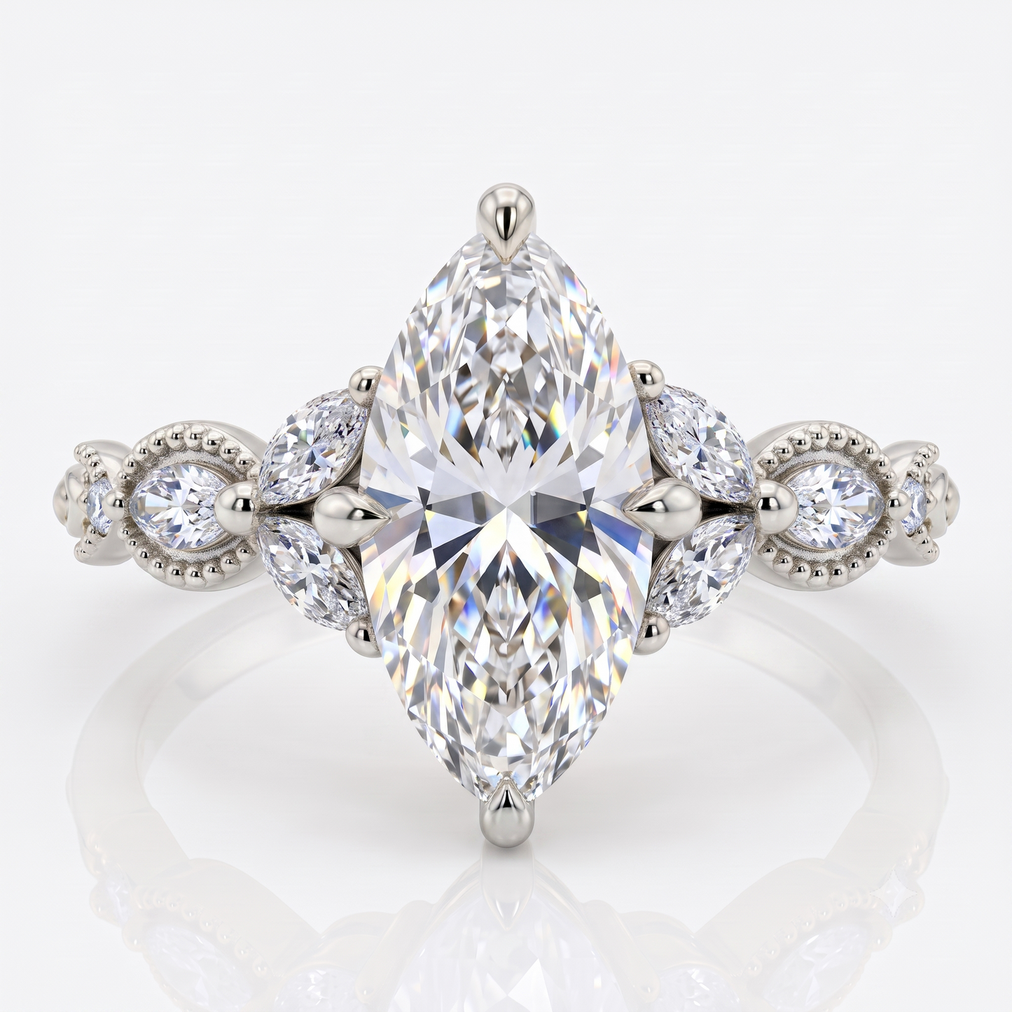 Lab Grown 1.00 ct Marquise Cut Diamond Cluster Ring • Rose Gold Engagement Ring