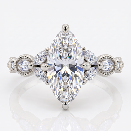 Lab Grown 1.00 ct Marquise Cut Diamond Cluster Ring • Rose Gold Engagement Ring