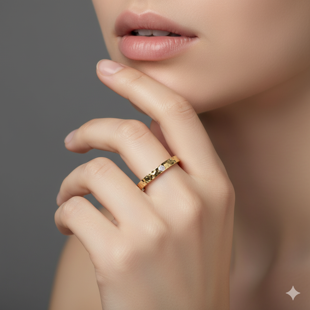 Lab Grown Diamond Hammered Band Wedding Ring