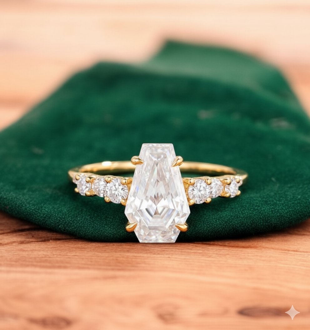 2.0ct Coffin Cut Lab Grown Diamond Engagement Ring • Unique Bridal Ring