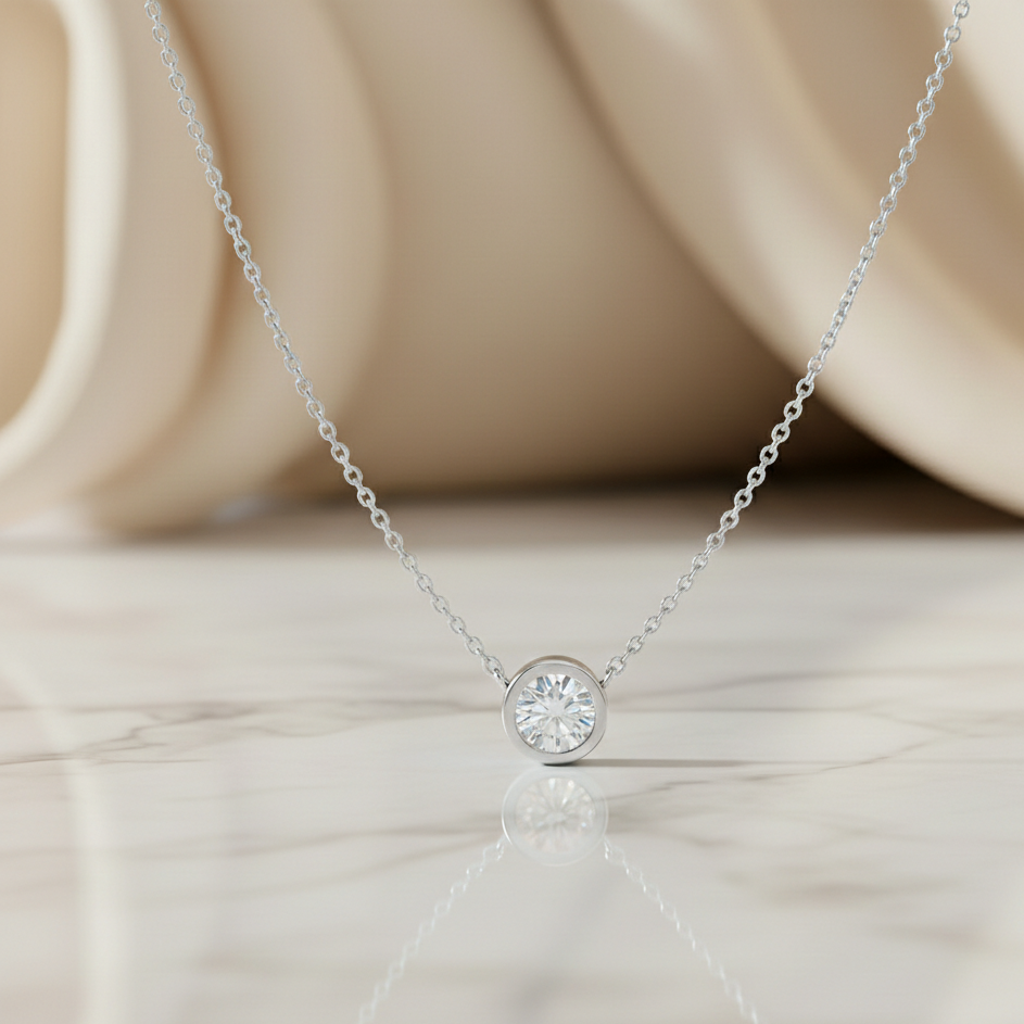 1.00ct Dainty Round Cut Lab-Grown Diamond Bezel Necklace