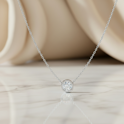 1.00ct Dainty Round Cut Lab-Grown Diamond Bezel Necklace