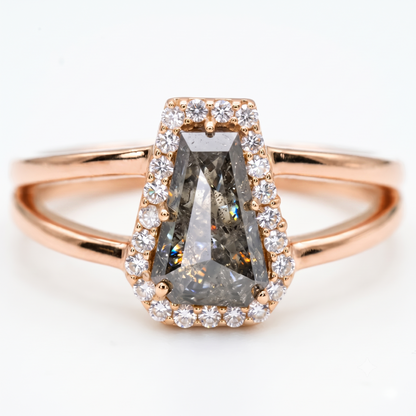 1.00ct Coffin cut salt and pepper Diamond Halo Ring