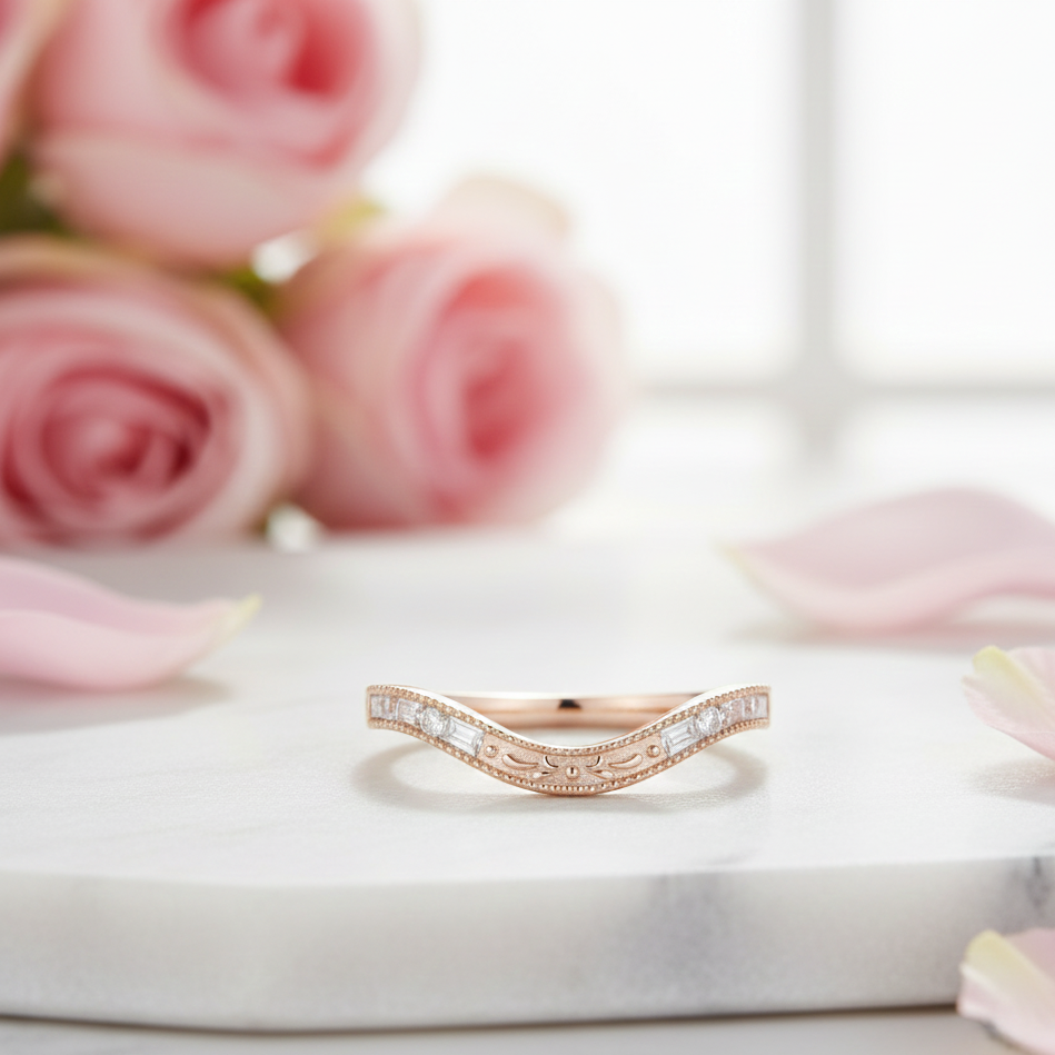0.40 ct Vintage Curved Moissanite Wedding Band