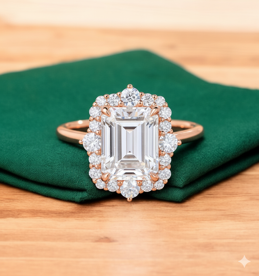 3.5ct Emerald Cut Moissanite Engagement Ring • Unique Vintage Yellow Gold Bridal Ring