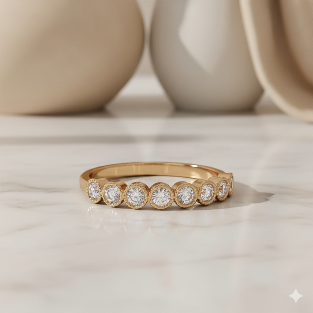 14K Solid Gold 1/4 ct Lab Grown Diamond Half Eternity Wedding Band