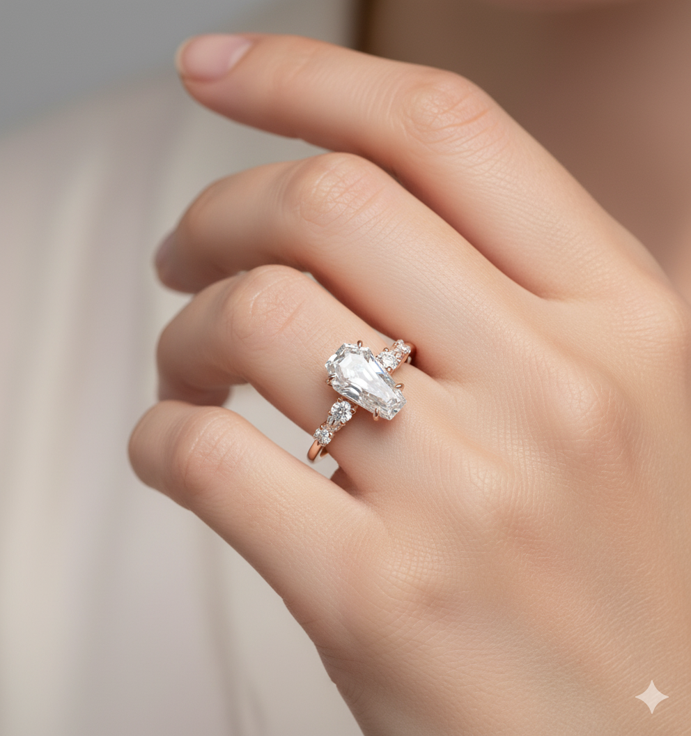 2.0ct Coffin Cut Lab Grown Diamond Engagement Ring • Unique Bridal Ring