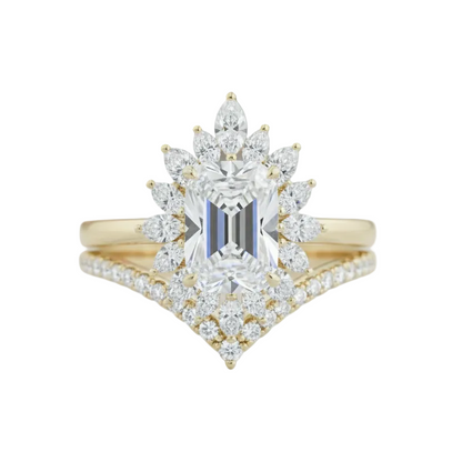 1.90 ct Emerald Cut Lab-Grown Floral Halo Engagement Ring