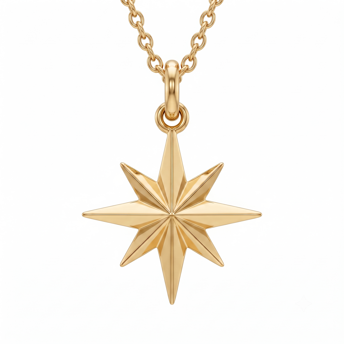14K Solid Gold North Star Charm Pendant Necklace