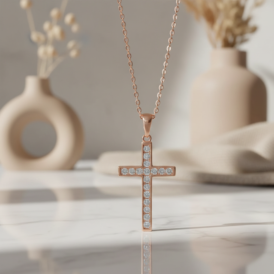 0.580 ct Lab-Grown Cross Pendant - Round Cut Tennis Necklace