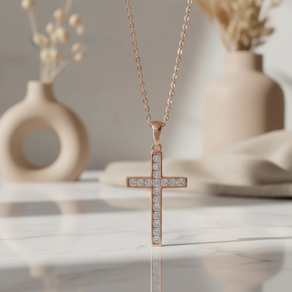 0.580 ct Lab-Grown Cross Pendant - Round Cut Tennis Necklace