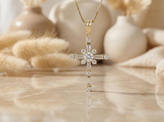 Moissanite Cross Pendant Necklace 0.625 ct -  Baguette Cross