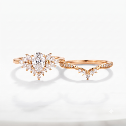 1.70 Ct Pear Lab Diamond Bridal Set – Vintage Cluster Ring