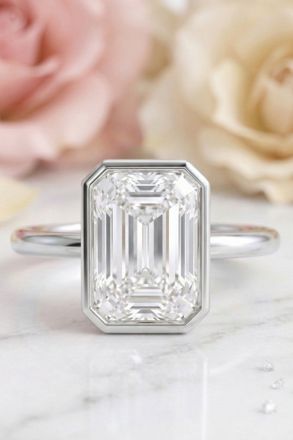 2 CT Emerald Cut Lab Diamond Bezel Engagement Ring