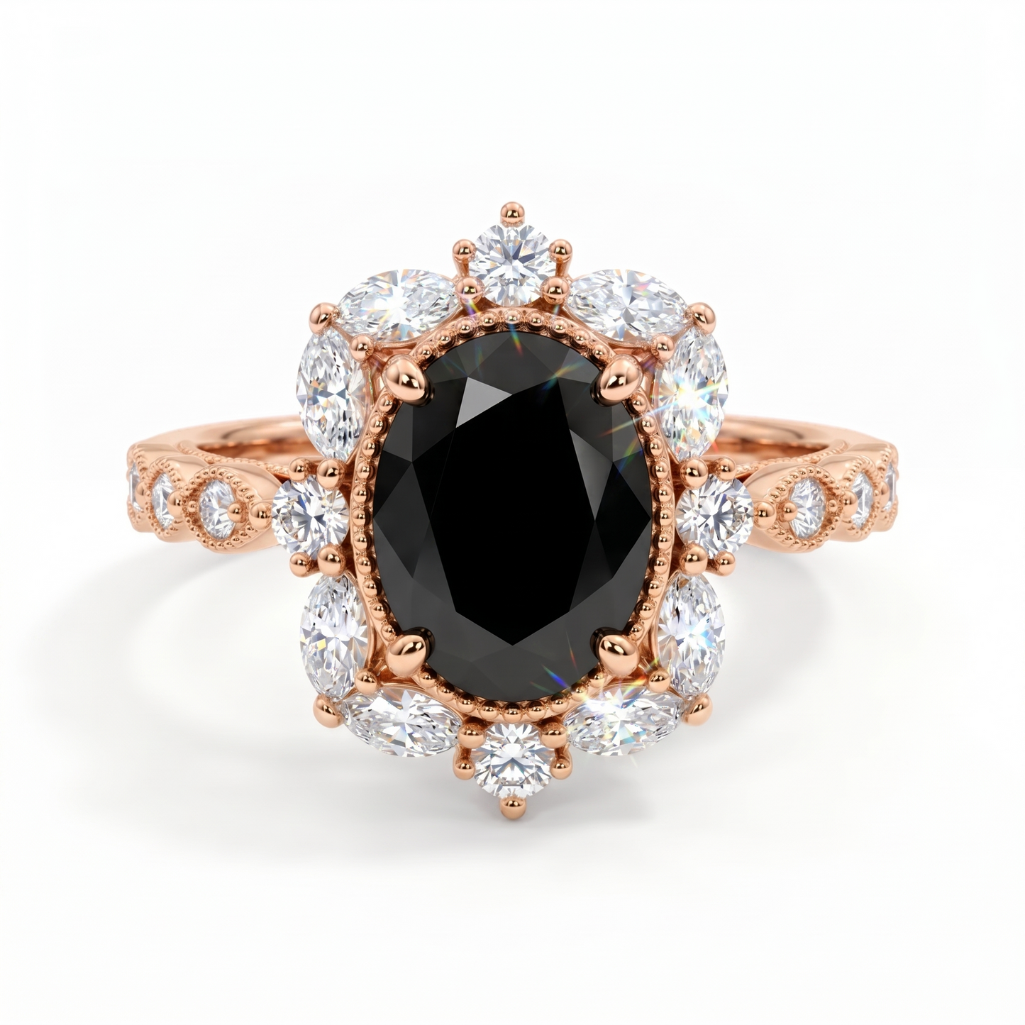 2.00ct Oval Halo Black Spinel Engagement Ring