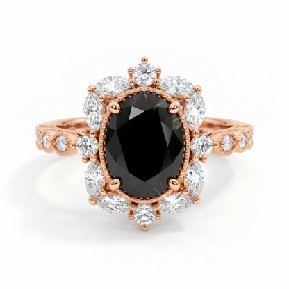 2.00ct Oval Halo Black Spinel Engagement Ring