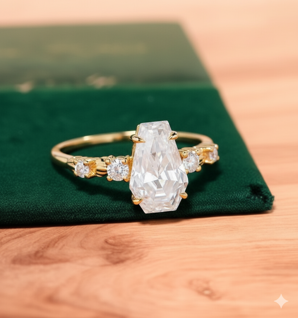 2.0ct Coffin Cut Lab Grown Diamond Engagement Ring • Unique Bridal Ring