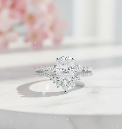 1.61 CT Oval Halo Engagement Ring Set