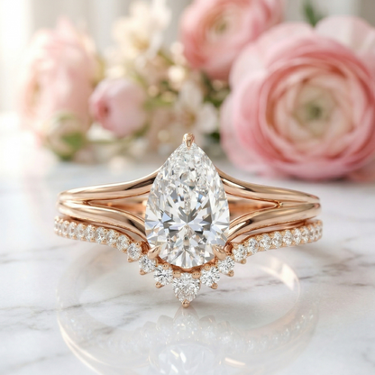 2.20 ct Pear Shaped Lab Grown Diamond Split Shank Ring Set