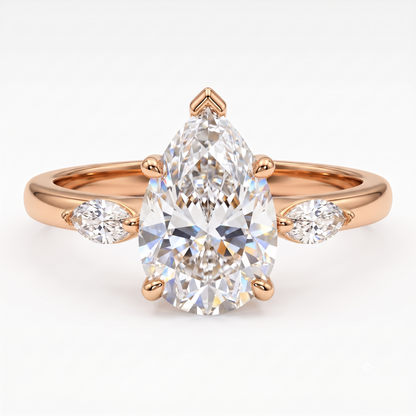 1.00CT Pear Cut Lab Grown Diamond Three Stone Engagement Ring