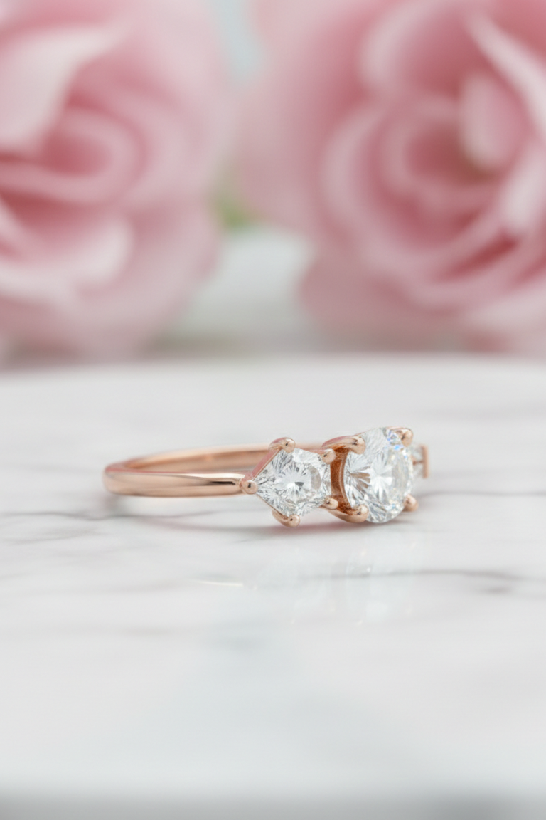 2.10 CT Three Stone Round Cut Moissanite Engagement Ring 14K Gold