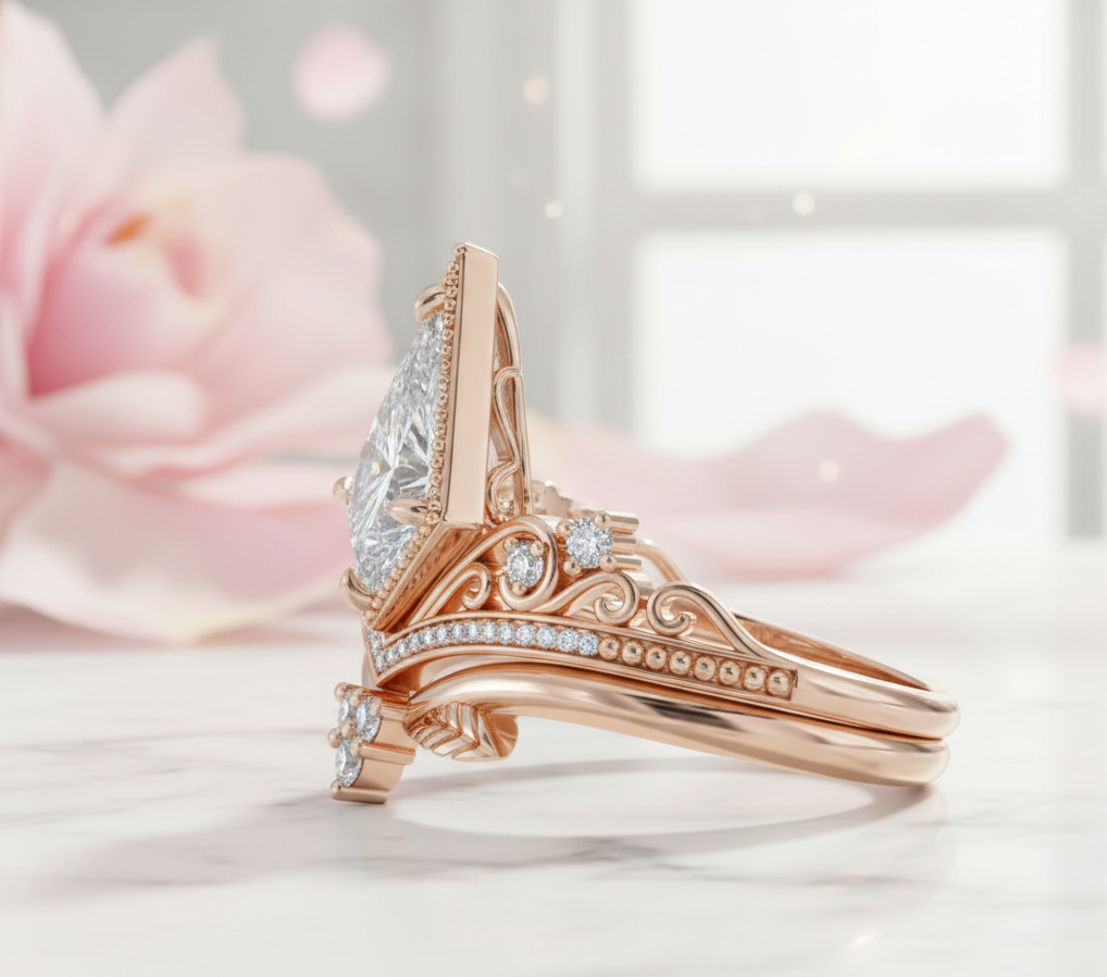 Unique 1.74 CT Kite Cut Engagement Ring Set – Modern Bridal Ring
