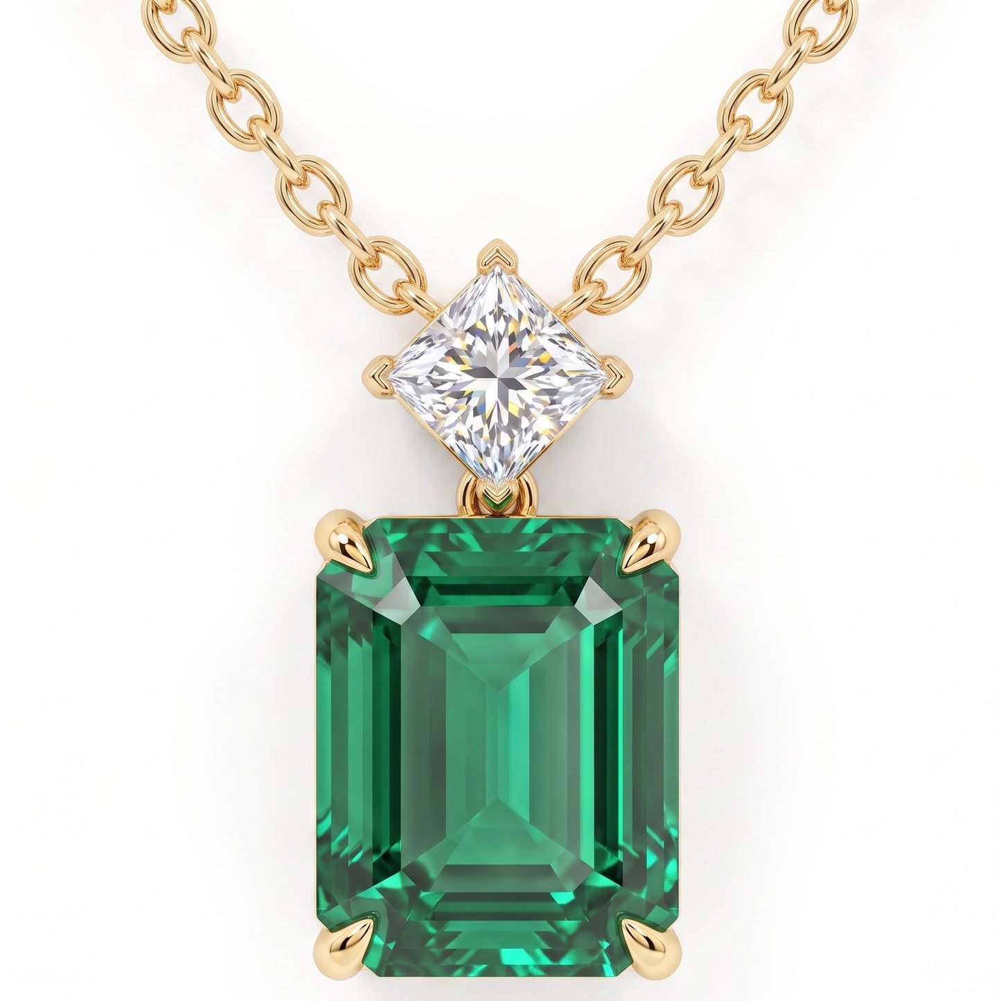 5 Ct Emerald Cut Green Gemstone Lab Grown Diamond Necklace