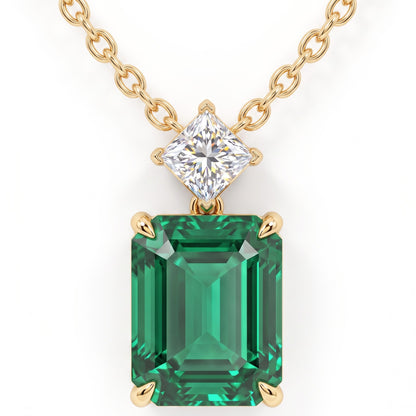 5 Ct Emerald Cut Green Gemstone Lab Grown Diamond Necklace