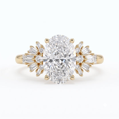 1.00 Ct Oval Cut Lab Grown Diamond Engagement Ring | 2.00 Ct Total | 14K Gold