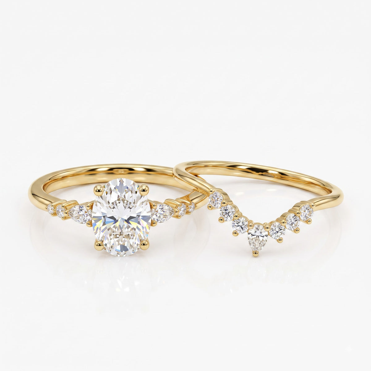 1.710 Ct Oval Cut Lab-Grown Bridal Set Engagement Ring Solid 14K Rose Gold