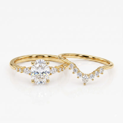 1.710 Ct Oval Cut Lab-Grown Bridal Set Engagement Ring Solid 14K Rose Gold
