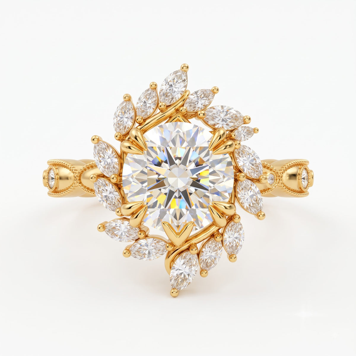 floral filigree lab grown diamond engagement ring