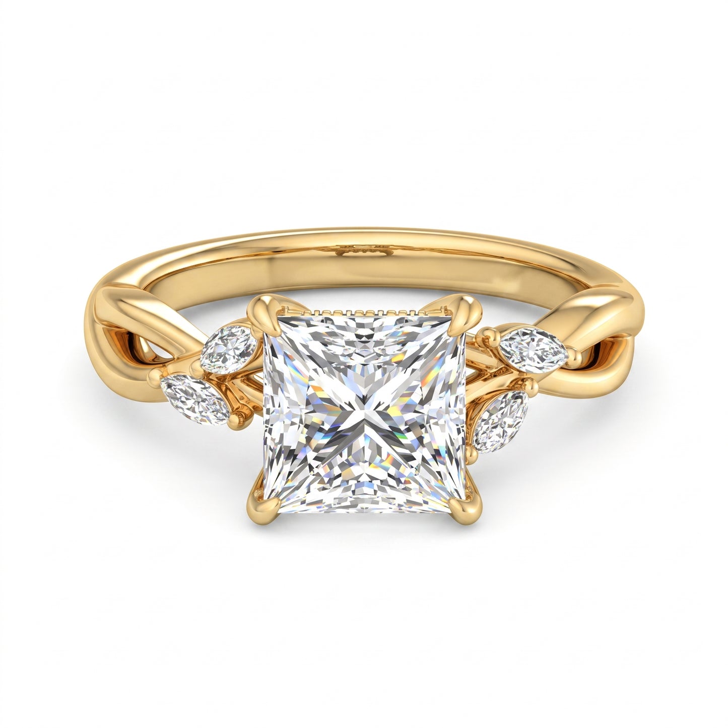 2.00Ct Princess Cut Lab Grown Diamond Nature Inspired Engagement Ring