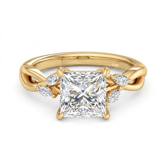 2.00Ct Princess Cut Lab Grown Diamond Nature Inspired Engagement Ring